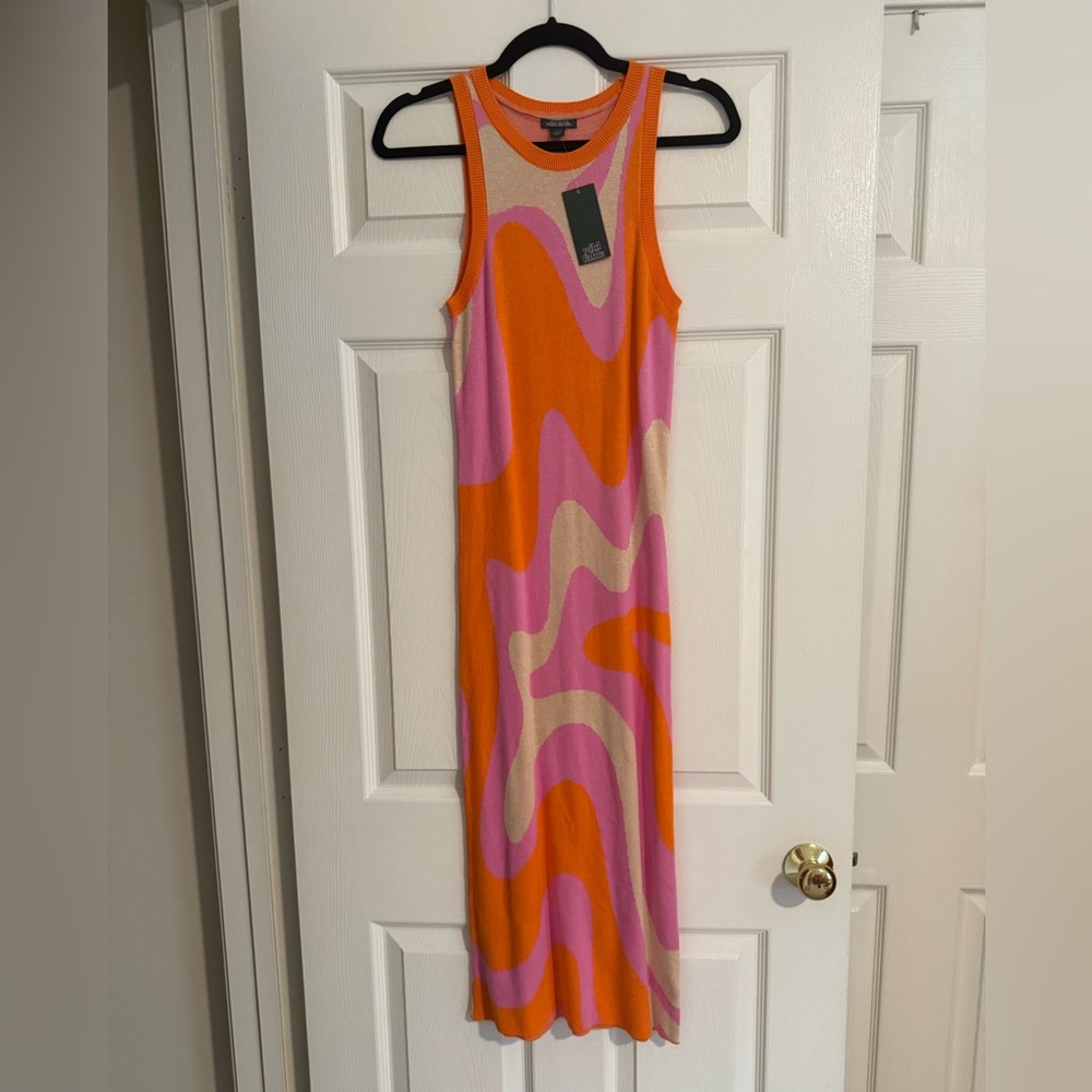 Wild Fable Vibrant Orange and Pink Swirl Midi Dress
